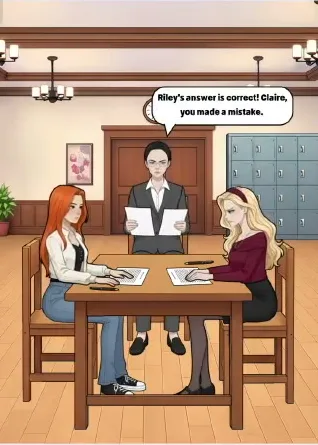 Сцена уровня 24 «Помогите Райли ответить на экзамене учителя» в Tricky Story 2