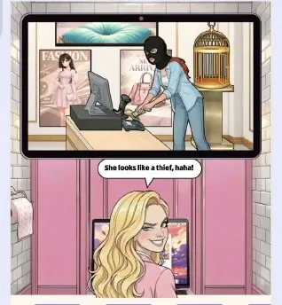Сцена уровня 44 «Помогите Клэр отфотошопить снимки и создать компромат на Райли» в Tricky Story 2