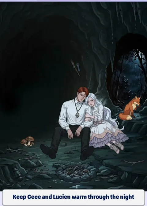 Сцена уровня 32 «Помогите Сиси и Люсьену согреться ночью» в Tricky Story 2