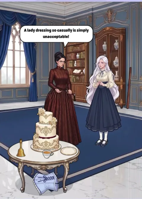 Сцена уровня 38 «Помогите Сиси пройти урок этикета леди Беатрис» в Tricky Story 2