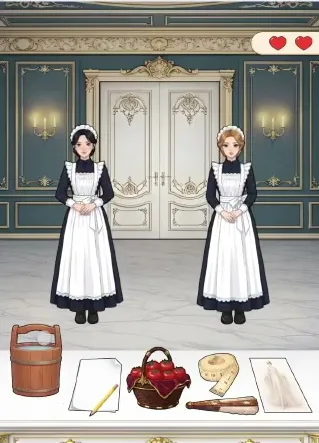Сцена уровня 5 «Помогите Сиси выбрать правильную горничную» в Tricky Story 2