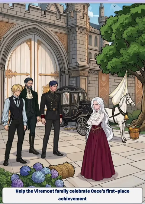Сцена уровня 64 «Помогите семье Вирмонт отпраздновать первое место Сиси» в Tricky Story 2